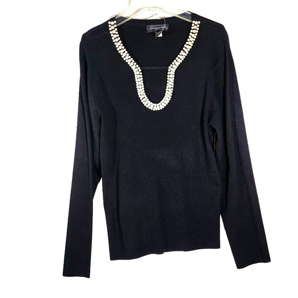 Cable & Gauge Sweaters - Cable & Gauge Black Pull Over Black Sweater Lined With Pearls. Size XL. New